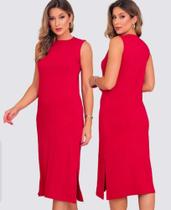 Vestido Feminino Midi Longo Básico Soltinho Viscose - vermelho