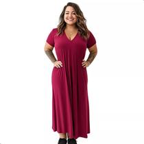 Vestido Feminino Midi Longo Verão com Fenda e Bolsos