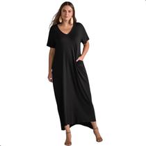 Vestido Feminino Midi Longo Verão com Fenda e Bolsos