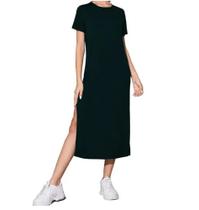 Vestido Feminino Midi Manga Curta Gola Redonda em 100% Algodão Elegante para dia dia Tribo Livre