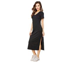 Vestido Feminino Midi Manga Curta Gola V em 100% Algodão Elegante para dia dia Tribo Livre