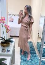 Vestido Feminino Midi Manga Curta Trico Fio Raion Evase Decote V Moda Evangelica Vestido Feminino Midi Manga Curta Trico Fio Raion Evase Decote V Moda Evangelica