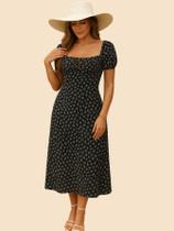 Vestido Feminino Midi Manga Princesa Moda Fenda Casual Festa Ombro a Ombro Comportado Evangélico Estiloso Tendência