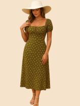 Vestido Feminino Midi Manga Princesa Moda Fenda Casual Festa Ombro a Ombro Comportado Evangélico Estiloso Tendência - Meimi Amores