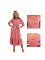 Vestido feminino midi manga sino liso viscose fia modas