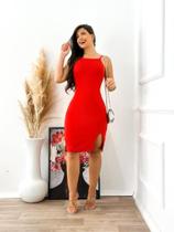 Vestido Feminino Midi Neoplex Vermelho com Fenda - Mira Luxo Modas