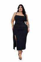 Vestido Feminino Midi Plus Size com Fenda e Alça Vestido Feminino Midi Plus Size com Fenda e Alça