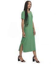 Vestido Feminino Midi Ribana Canelada Básico Fenda Lateral