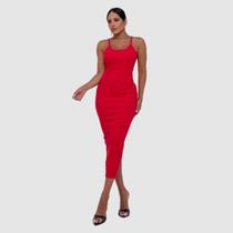 Vestido Feminino Midi Ribana Costas Nua Tubinho Social Luxo