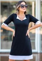 Vestido Feminino Midi Soltinho Social Bicolor Elegante