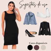 Vestido Feminino Midi Tubinho Social Alfaiataria Luxo Plus