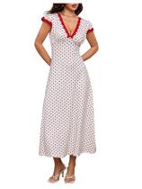 Vestido feminino Milumia, de bolinhas, acabamento em renda, decote em V, longo, vermelho Vestido feminino Milumia, de bolinhas, acabamento em renda, decote em V, longo, vermelho