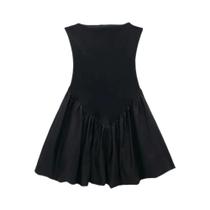 Vestido Feminino Mini Retalhos com Manga Puff - Alças Finas e Decote em V Vestido Feminino Mini Retalhos com Manga Puff - Alças Finas e Decote em V