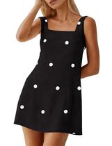 Vestido feminino MISSACTIVER com estampa de linho sem encosto e gola quadrada Vestido feminino MISSACTIVER com estampa de linho sem encosto e gola quadrada