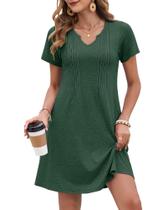 Vestido feminino MOLERANI casual, cor sólida, 2025, com decote em V, verde
