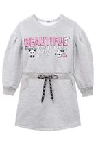 Vestido Feminino Moletom Flanelado Infantil Menina Manga Longa e Bolsa de ursinho panda Kukiê