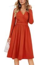 Vestido feminino OUGES, de outono, decote em V, casual, para trabalho, com bolsos