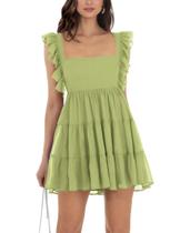 Vestido feminino Oumrdeo em chiffon A-Line Mini verde claro XS Vestido feminino Oumrdeo em chiffon A-Line Mini verde claro XS