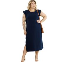 Vestido Feminino Over Moletinho Casual Detalhes C/Fendas Estilo Primavera Verão Plus Size 45224A