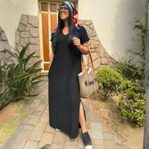 Vestido Feminino Oversized Longo Fenda Lateral Moda Verão Vestido Feminino Oversized Longo Fenda Lateral Moda Verão