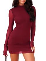 Vestido feminino OZICERD, manga comprida, Bodycon, mini, de malha vermelha, tamanho M Vestido feminino OZICERD, manga comprida, Bodycon, mini, de malha vermelha, tamanho M