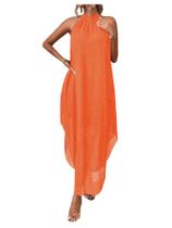 Vestido feminino para convidados de casamento Verdusa Halter Chiffon Orange Vestido feminino para convidados de casamento Verdusa Halter Chiffon Orange
