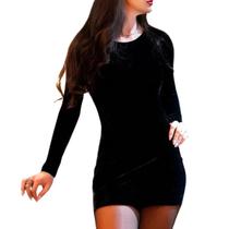 Vestido Feminino Pelinho Manga Comprida Veludo Sexy Inverno