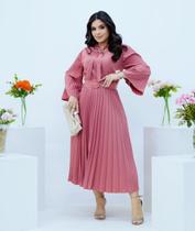 Vestido Feminino Plissado Manga Longa Outono Inverno