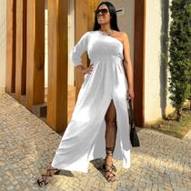 Vestido Feminino Plus Size Acinturado Com Fenda Nula Manga Ideal Para Festa Casamento E Formatura Vestido Feminino Plus Size Acinturado Com Fenda Nula Manga Ideal Para Festa Casamento E Formatura
