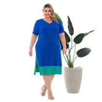 Vestido Feminino Plus Size Bicolor gola V Confy Malha Verão