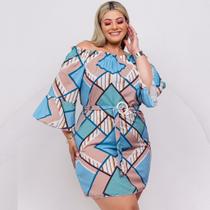 Vestido Feminino Plus Size Ciganinha Estampado de Fivela