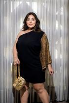 Vestido Feminino Plus Size Coleção Premium com Manga em paetê