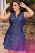 Vestido Feminino Plus Size com Elastano Gola Tipo Polo Sem Mangas e Soltinho com Botões