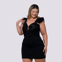 Vestido Feminino Plus Size Com Paetê no Busto e alça Babado Vestido Feminino Plus Size Com Paetê no Busto e alça Babado