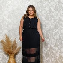 Vestido Feminino Plus Size Com Recorte Em Tule Na Barra Deep Vestido Feminino Plus Size Com Recorte Em Tule Na Barra Deep
