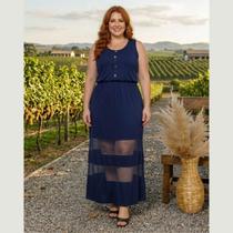 Vestido Feminino Plus Size Com Recorte Em Tule Na Barra Vestido Feminino Plus Size Com Recorte Em Tule Na Barra