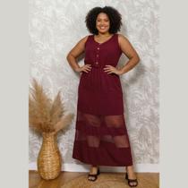 Vestido Feminino Plus Size Com Recorte Em Tule Na Barra Vestido Feminino Plus Size Com Recorte Em Tule Na Barra