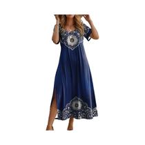 Vestido Feminino plus Size De Verão Com Decote V E Estampa De Borboletas, Manga Curta E Barra