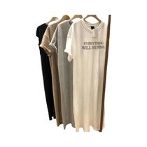 Vestido Feminino plus Size De Verão Fino Com Manga Curta, Gola Redonda Simples E Estampa De Letras