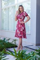 Vestido Feminino Plus Size Estampado C/Manga Evase Gode Manga Curta Crepe 405 Vestido Feminino Plus Size Estampado C/Manga Evase Gode Manga Curta Crepe 405