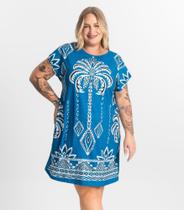 Vestido Feminino Plus Size Estampado Secret Glam Azul Vestido Feminino Plus Size Estampado Secret Glam Azul