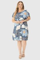 Vestido Feminino Plus Size Evasê Floral Em Viscose Stretch para Mulheres