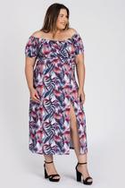 Vestido Feminino Plus Size Longo Ciganinha Malha Confort Estampado Fenda Frontal - Serena Vestido Feminino Plus Size Longo Ciganinha Malha Confort Estampado Fenda Frontal - Serena