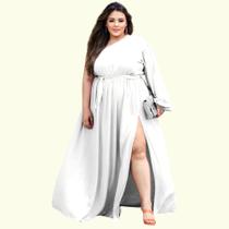 Vestido Feminino Plus Size Longo Manga longa Única Ajustável Ao Corpo Com Fenda E Faixa