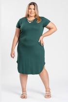 Vestido Feminino Plus Size Malha Viscose Detalhe Decote Tiras - Serena