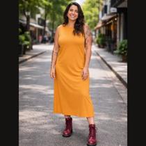 Vestido feminino plus size midi casual fenda unilateral malha algodão moda evangelica