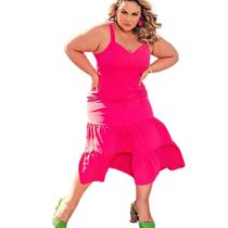Vestido Feminino Plus Size Midi Marias Liso De Alça Longo Tamanho 44 Rosa