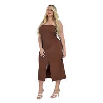 Vestido Feminino Plus Size Midi Tubinho sem alça Fenda Vestido Feminino Plus Size Midi Tubinho sem alça Fenda
