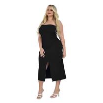 Vestido Feminino Plus Size Midi Tubinho sem alça Fenda
