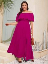 Vestido Feminino Plus Size Moda Feminina Plus Longo Casual Casamento Convidada com Fenda Lateral